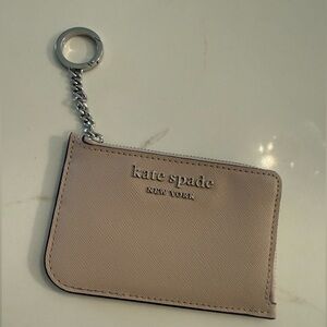 kate spade blush beige Saffiano Card Zip Pouch with Keyring